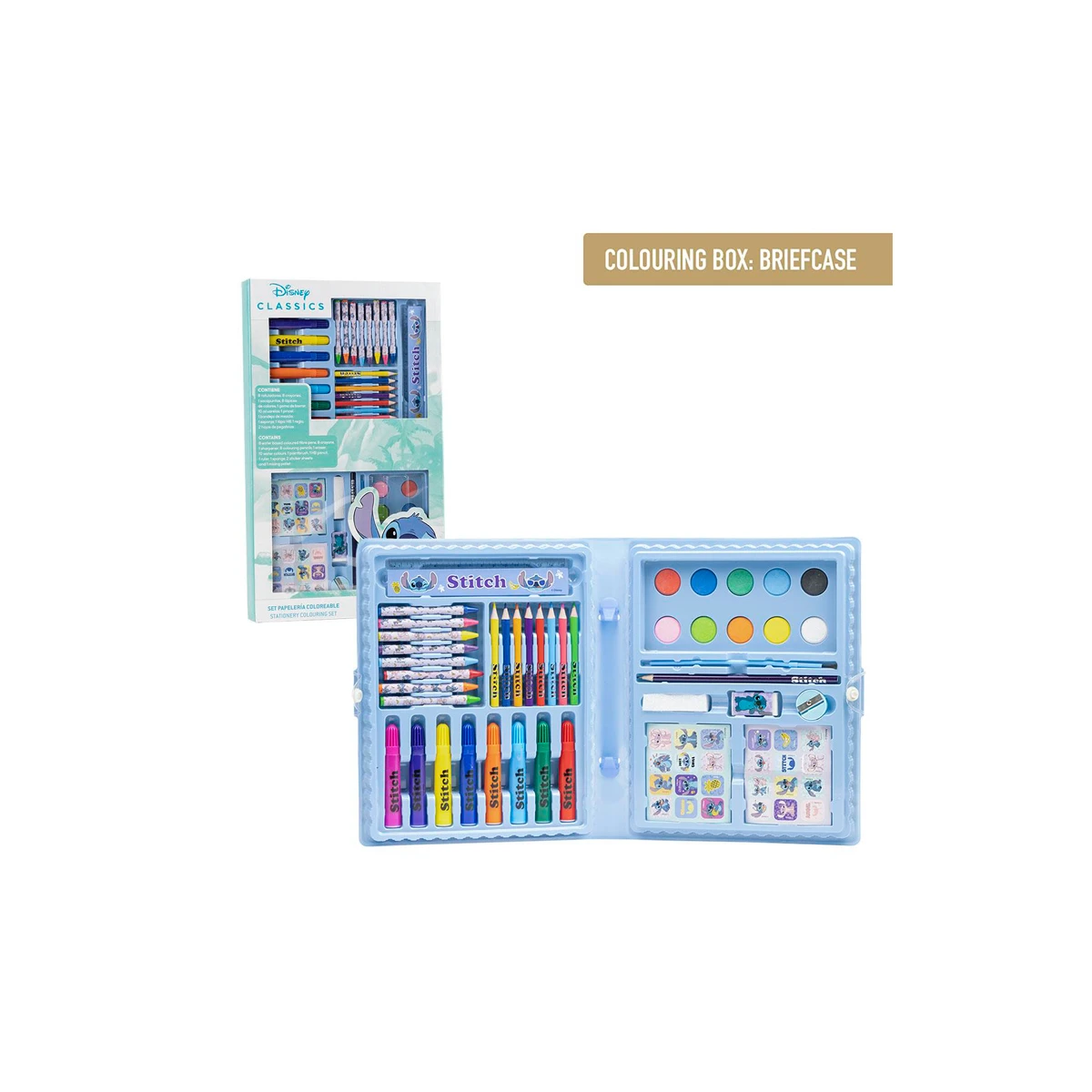 Conjunto de artigos papelaria cerda caixa de colorir stitch