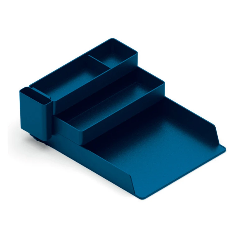 Bandeja de secretaria de plastico q-connect organizador de escritorio com 4 departamentos cor azul 115x240x323 mm