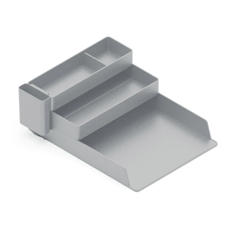Bandeja de secretaria de plastico q-connect organizador de escritorio com 4 departamentos cor cinza 115x240x323 mm