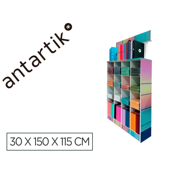 Cadernos e pastas antartik expositor de chao cartao com 169 unidades 30x150x115 cm