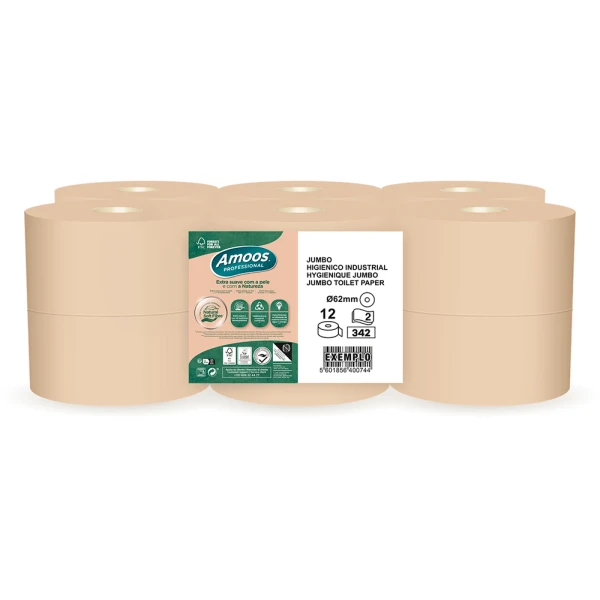 Papel higienico amoos naturally jumbo professional 2 capas pasta cruda paquete de 6 rollos 120 m