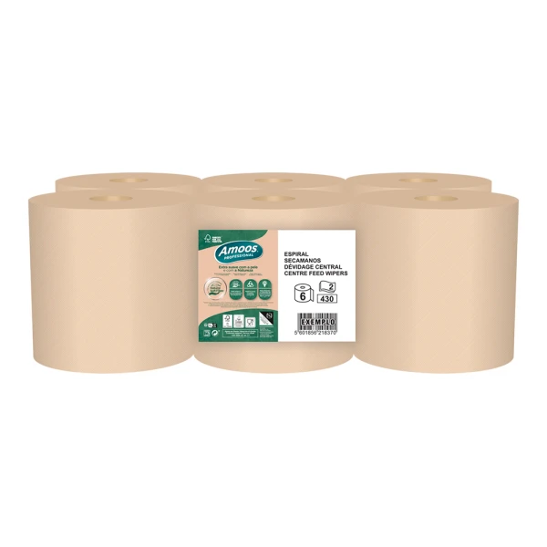 Papel secamanos amoos naturally soft 2 capas pasta cruda paquete de 6 rollos 125 m