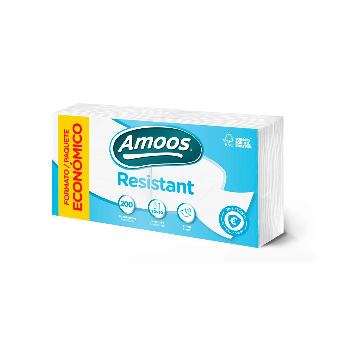 Servilleta amoos resistant 1 capa color blanco 30x30 cm paquete de 200 unidades