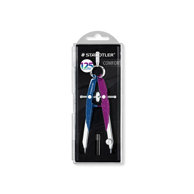 Compas staedtler micrometrico mars 556 azul/lila con husillo y rueda central