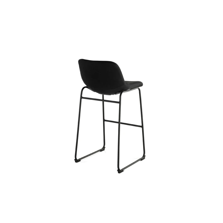 Taburete alto rocada con asiento y respaldo bajo tapizado tela ignifuga base metalica acero color negro