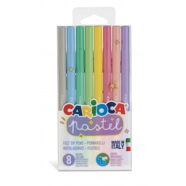 Carioca Pastel Pack com 8 Marcadores - Tinta Super Lavável - Perfeito para Colorir e Sublinhar - Não Tóxico - Ponta Cônica Bloqueada - Cores Sortidas