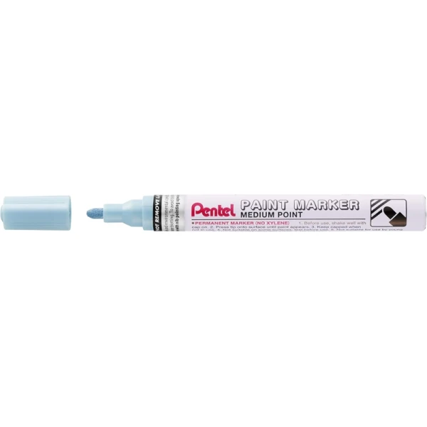 Marcador de tinta Pentel Marcador - Punta Media 4,5mm - Permanente em todas as superfícies - Resistente a Luz y Agua - Corpo de alumínio - cor de pérola azul clara