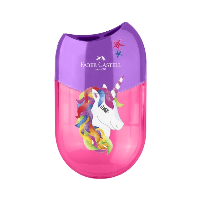 Faber -Castell Unicornio Sacapuntas de 2 buracos com deposito - Diseño Atraente de Unicornio - Pink/Purple