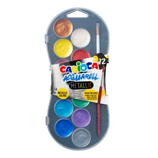 Carioca Acuaell Metallic Pack de 12 Acuarelas em Ø 30mm - Bright - facilmente mezclables - cores metálicas