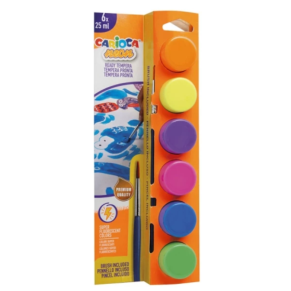 Pacote de neon carioca de 6 tempeas em 25ml + pintel - superlavável - mezclables - color néon