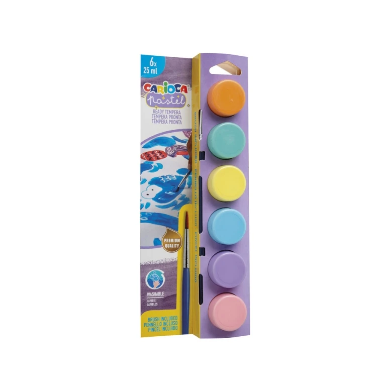 Carioca Pastel Pack 6 Temperres em Botas de 25 ml de Pintel - SuperLavable - Mezclables - Pastel Colors Suttidos