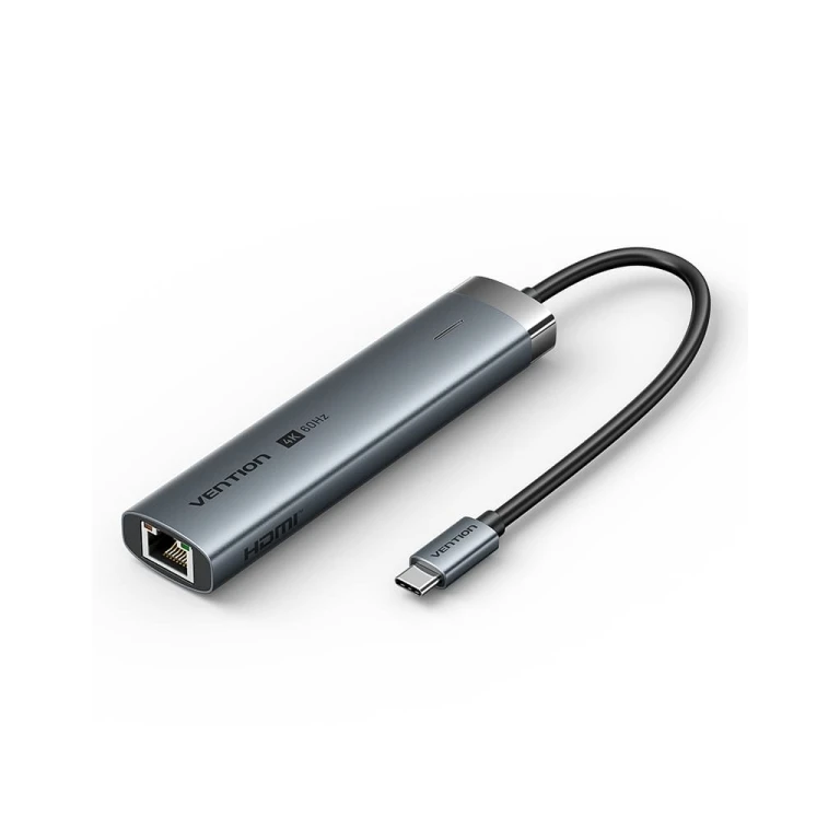 Estação de docking de vendas 6 em 1 USB -C para HDMI/3XUSB3.0/USB -C 3.2 G1/RJ45/PD 100W - 0,15M - Cor cinza