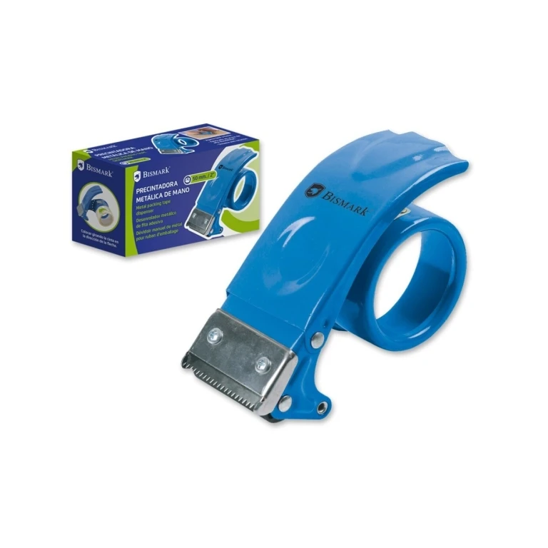 Bismark Precinger metálico de mano para rolos de até 50 mm de Ancho - Cuchilla de Acero - Azul Color