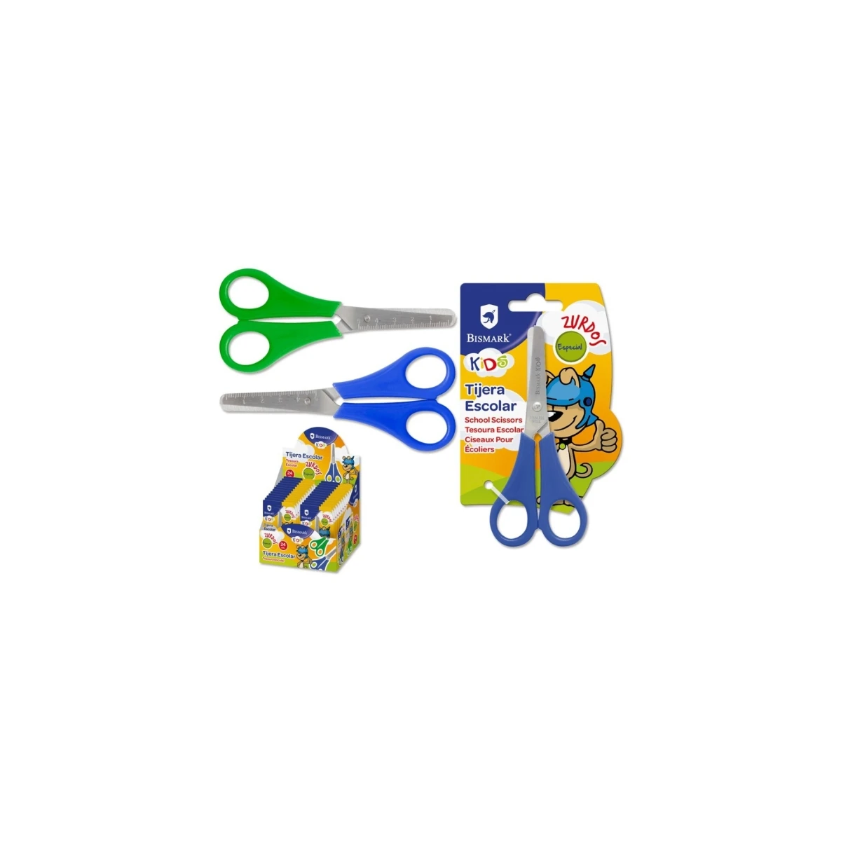 Escola Bismark Kids Tijera para Zurdos - Mangos em Plastico - Roma Punta - Colors Azul e Verde