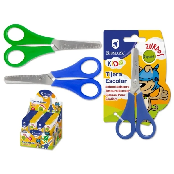 Escola Bismark Kids Tijera para Zurdos - Mangos em Plastico - Roma Punta - Colors Azul e Verde