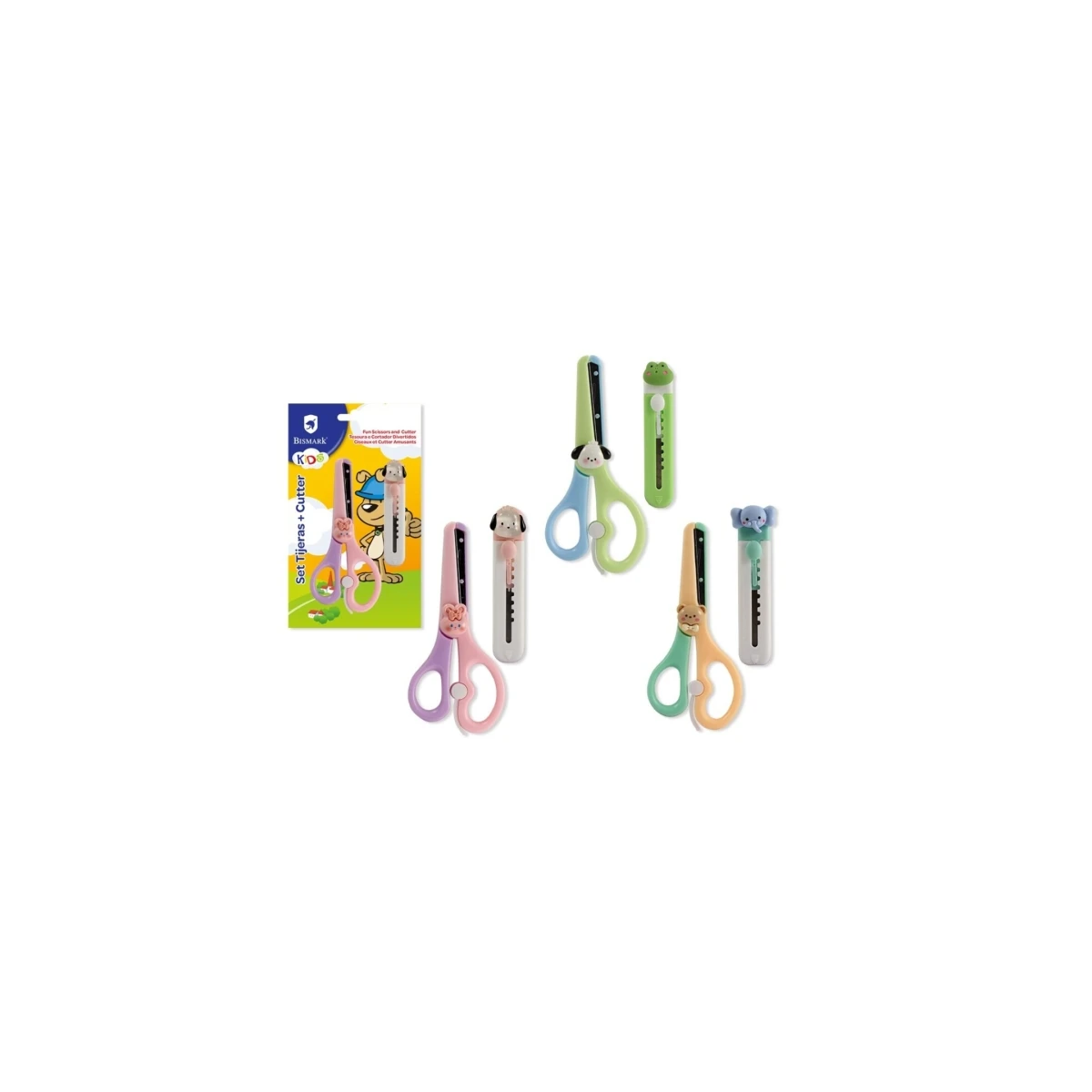 Bismark Kids Pack of School Tijera + Cutador - Mangos em Plastico - Punta Roma - 3 DEREños EXITADOS