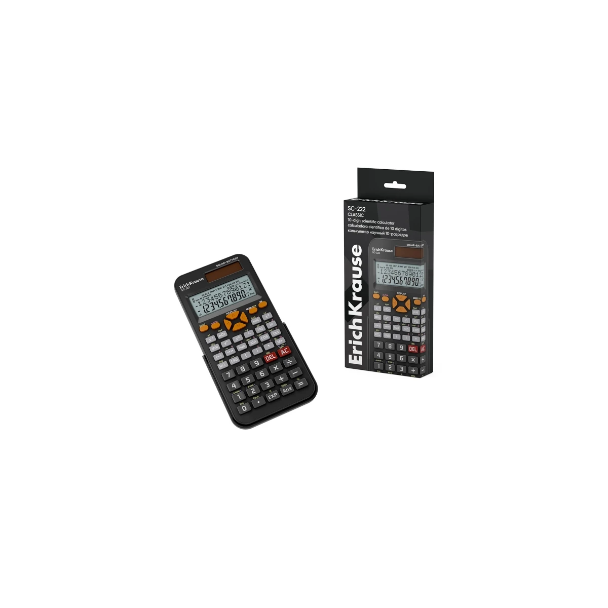 Erichkrause SC -222 Calculadora clássica Cálculo científico com tela LCD de 10 digitos - 240 Função integrada - alimentação solar e bateria - cor preta