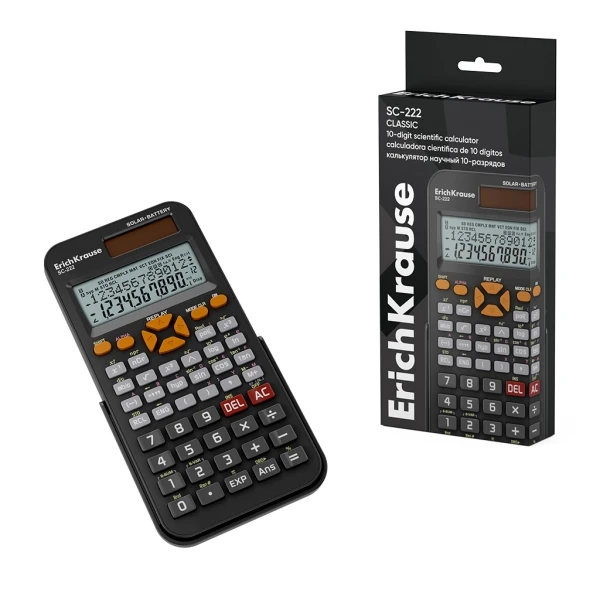 Erichkrause SC -222 Calculadora clássica Cálculo científico com tela LCD de 10 digitos - 240 Função integrada - alimentação solar e bateria - cor preta