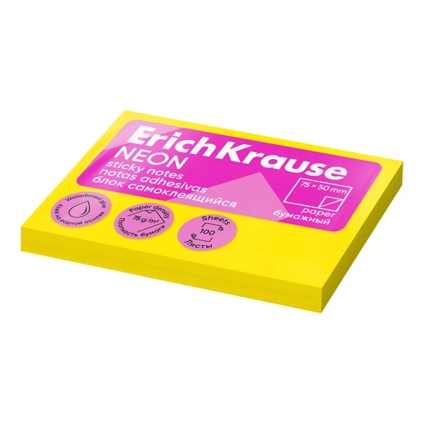 Erichkrause Bloco 100x75mm Notas Astakest - Removável - Amarillo Neon Color
