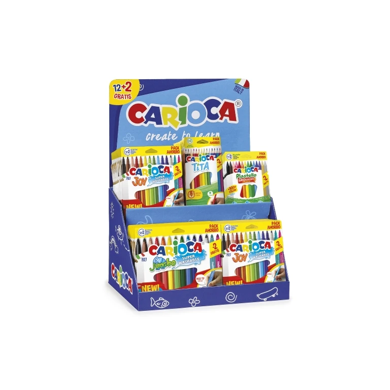 Expositor Carioca 12+2 Inclua 18 Joy Bolsa Papel 12+2, 6 Jumbo Bolsa Papel 12+2, 12 Tita Box 12+2 y 12 Plastello Bolsa Papel 12+2