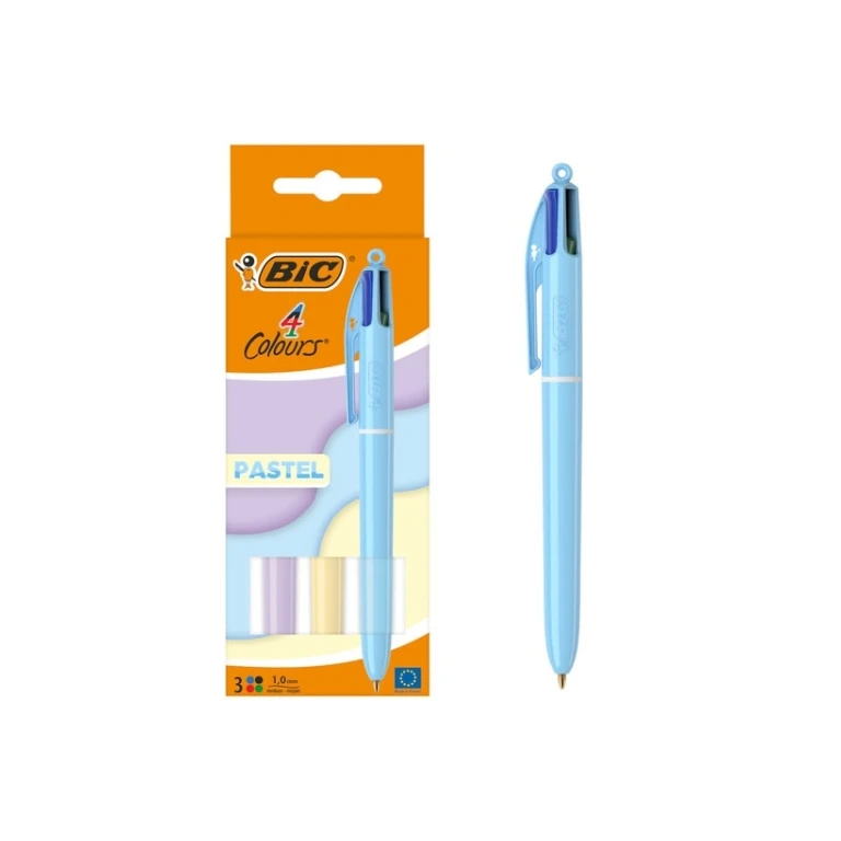 Bic 4 pastel pastel colver 3 boligrafos de bola retrátil - mídia Punta de 1,0 mm - tinta com aceita base - corpão em cores pastel - 4 cores