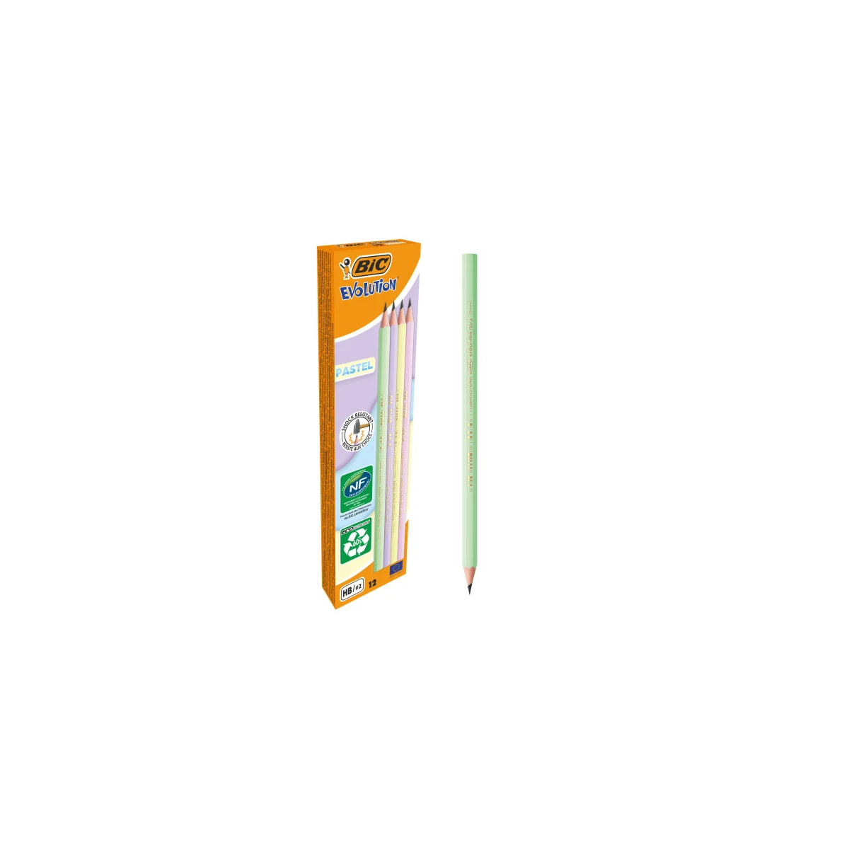 Bic Evolution Pastel Lapiz de grafite hexagonal - Mine Hb Ultrarrestistist - Sin Madera - No Astilla - cores pastel