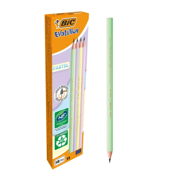 Bic Evolution Pastel Lapiz de grafite hexagonal - Mine Hb Ultrarrestistist - Sin Madera - No Astilla - cores pastel