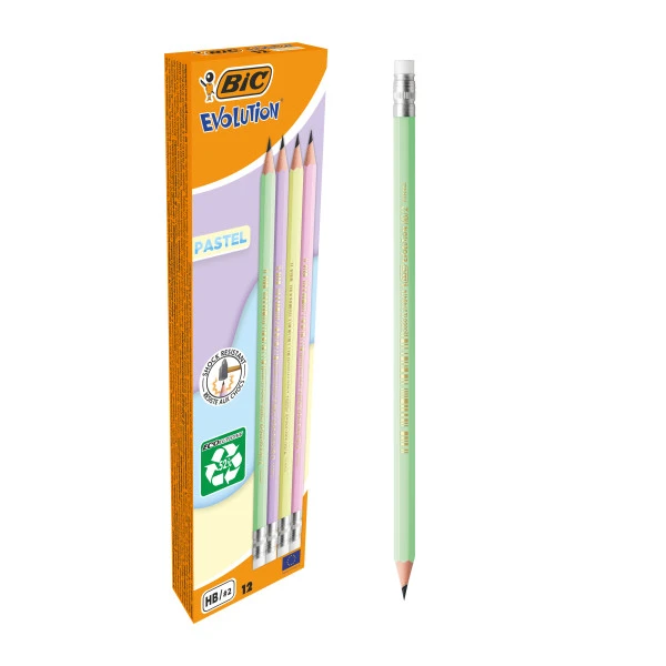 Bic Evolution Pastel Pastel Lapiz de Hexagonal com borracha - Mina HB Ultrarresiste - Son Madera - No Assilla - cores pastel