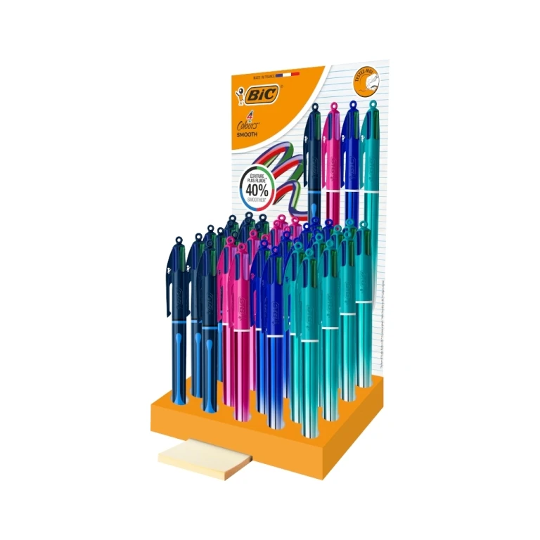 BIC 4 cores gradiente liso e expositor de 36 boligraphs de bola retrátil - mídia Punta de 1,0 mm - escrevendo 40% mas suave - 4 cores