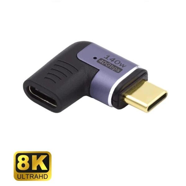 USB4 Type C female to type C male ThunderboltT3/4 angled and magnetic adapter, PD 140W, Video 8K@60Hz, 40Gbps 