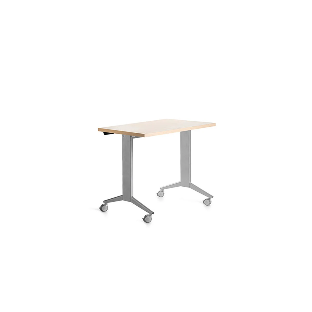 Mesa de escritorio rocada 120x60cm com tabuleiro rebativel 90 acabamento fd01 aluminio/faia