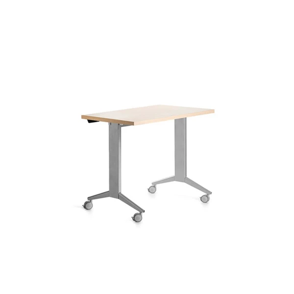 Mesa de escritorio rocada 120x60cm com tabuleiro rebativel 90 acabamento fd01 aluminio/faia