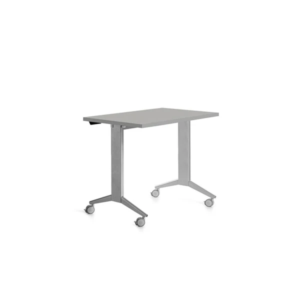 Mesa de escritorio rocada 120x60cm com tabuleiro rebativel 90 acabamento fd02 aluminio/cinza