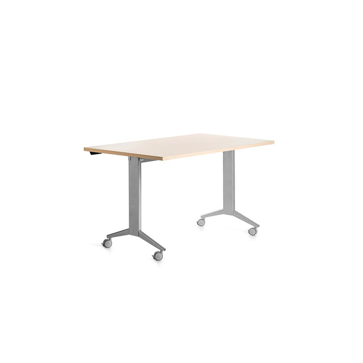 Mesa de escritorio rocada 140x80cm com tabuleiro rebativel 90 acabamento fd01 aluminio/faia