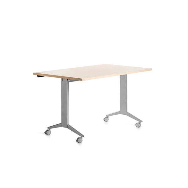 Mesa de escritorio rocada 140x80cm com tabuleiro rebativel 90 acabamento fd01 aluminio/faia