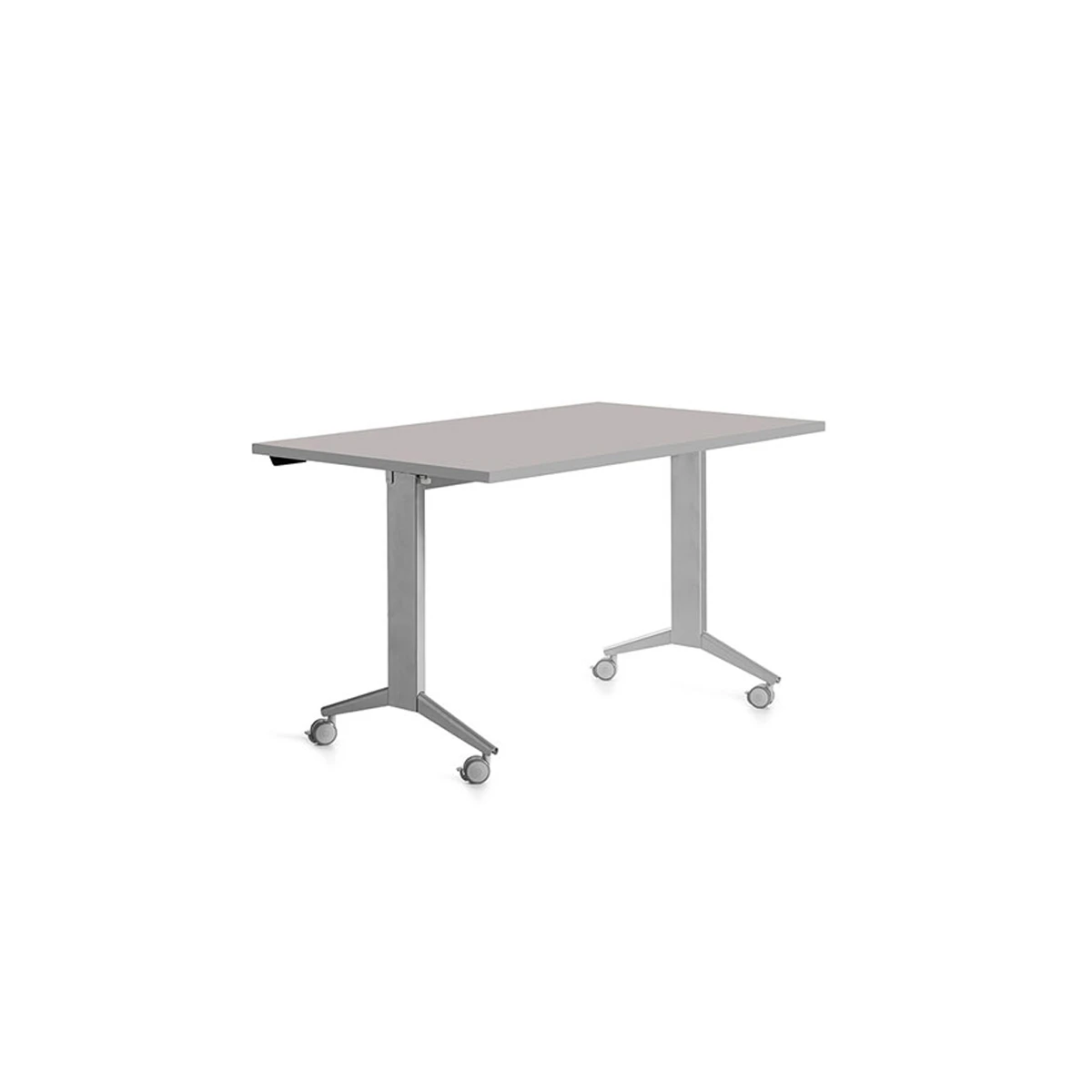 Mesa de escritorio rocada 140x80cm com tabuleiro rebativel 90 acabamento fd02 aluminio/cinza