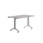 Mesa de escritorio rocada 140x80cm com tabuleiro rebativel 90 acabamento fd02 aluminio/cinza
