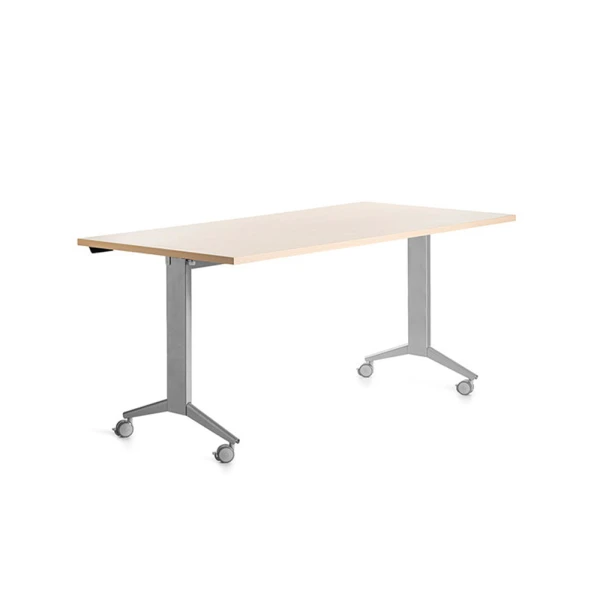 Mesa de escritorio rocada 160x80cm com tabuleiro rebativel 90 acabamento fd01 aluminio/faia