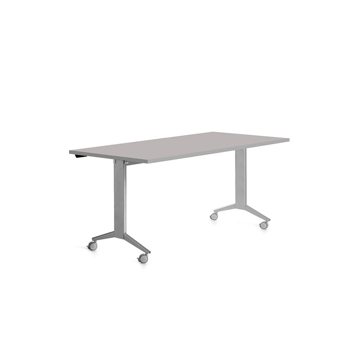 Mesa de escritorio rocada 160x80cm com tabuleiro rebativel 90 acabamento fd02 aluminio/cinza