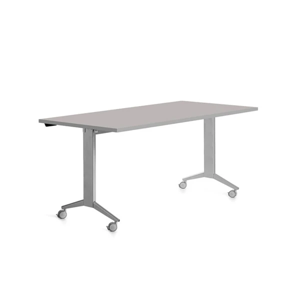 Mesa de escritorio rocada 160x80cm com tabuleiro rebativel 90 acabamento fd02 aluminio/cinza