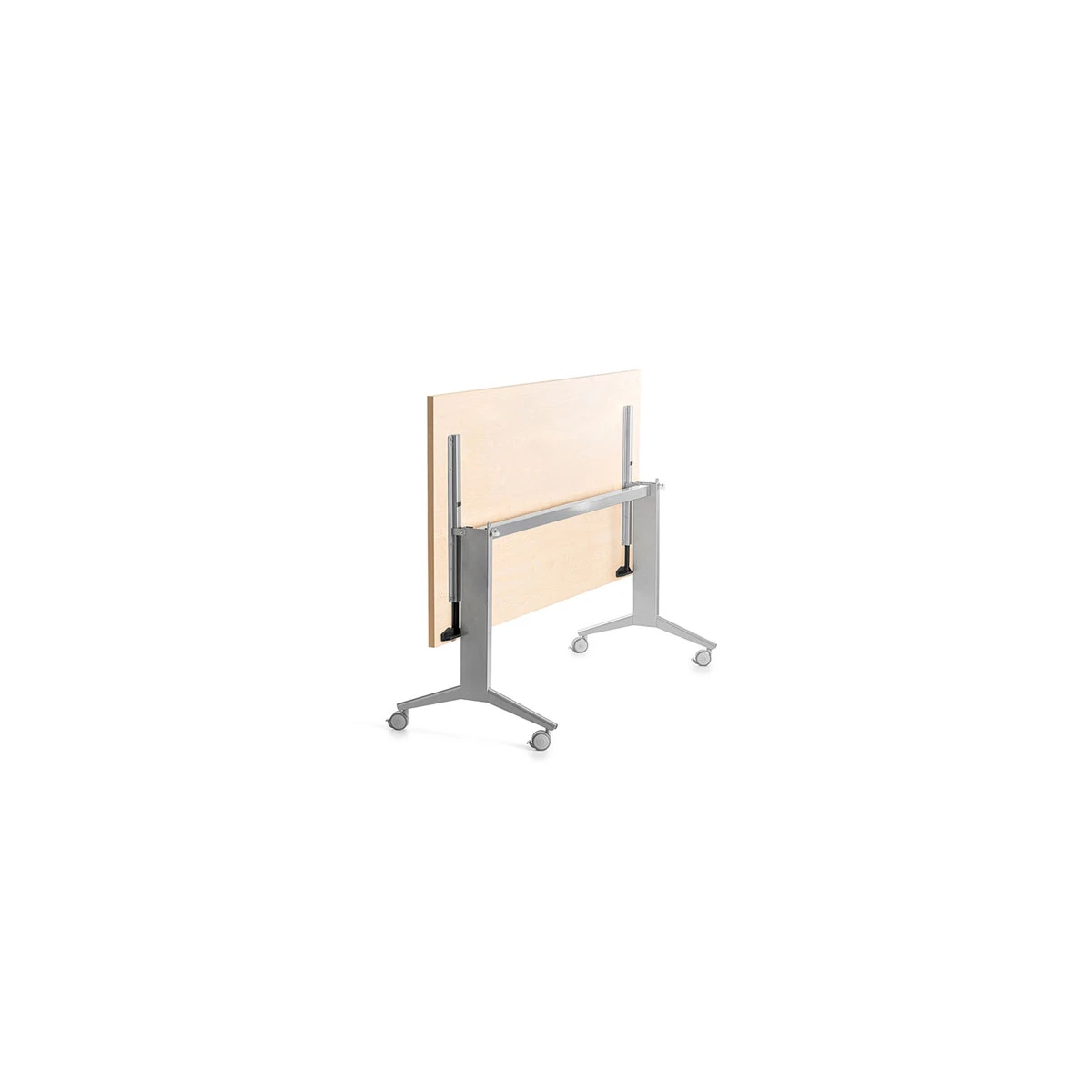 Mesa de escritorio rocada 180x80cm com tabuleiro rebativel 90 acabamento fd01 aluminio/faia