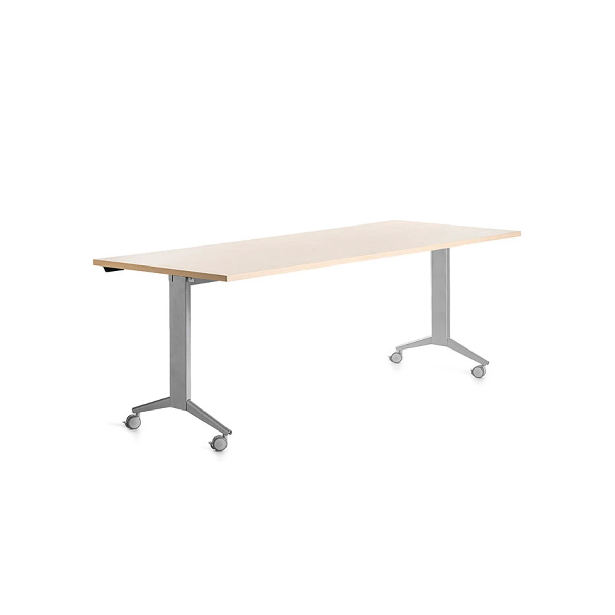 Mesa de escritorio rocada 180x80cm com tabuleiro rebativel 90 acabamento fd01 aluminio/faia