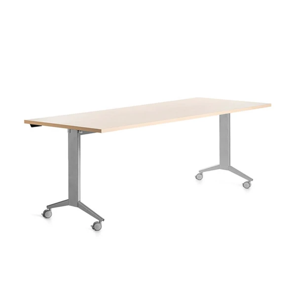Mesa de escritorio rocada 180x80cm com tabuleiro rebativel 90 acabamento fd01 aluminio/faia