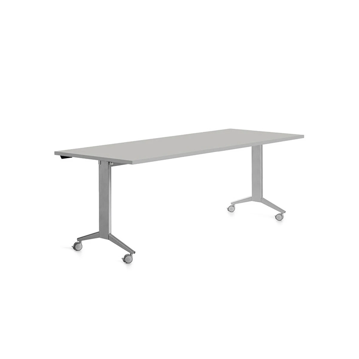 Mesa de escritorio rocada 180x80cm com tabuleiro rebativel 90 acabamento fd02 aluminio/cinza