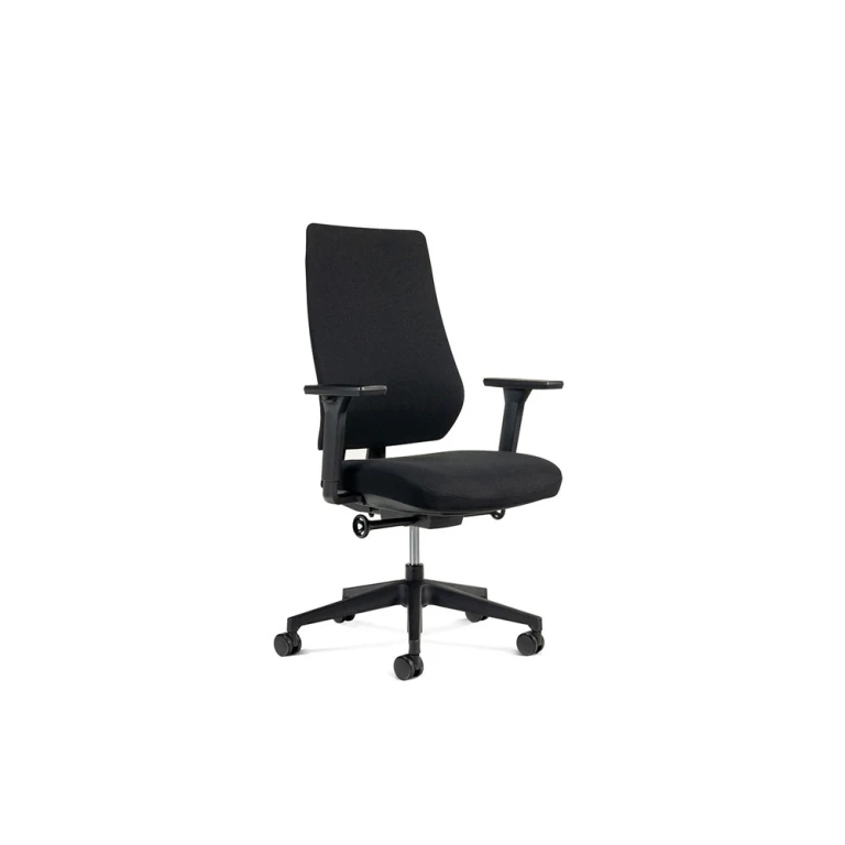 Cadeira de direcao rocada bracos regulaveis base polimero encosto e assento tecido anti fogo preto 610x680x1075 mm