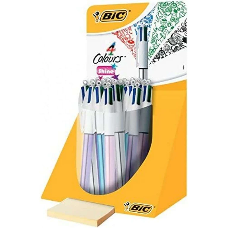 Bic 4 Colors Shine Expositor de 20 Canetas Esferográficas Retráteis - Ponta Média 1,0mm - Tinta Base Óleo - Corpo em Cores Metálicas Sortidas - 4 Cores