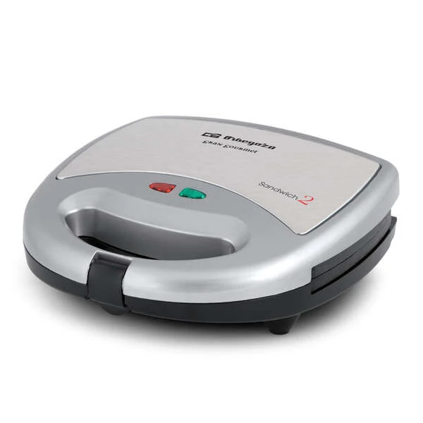 Sanduicheira compacta Orbegozo SW 6000 - para 2 sanduíches - Revestimento antiaderente - Controle de temperatura - Potência 800W - Design compacto e fácil armazenamento