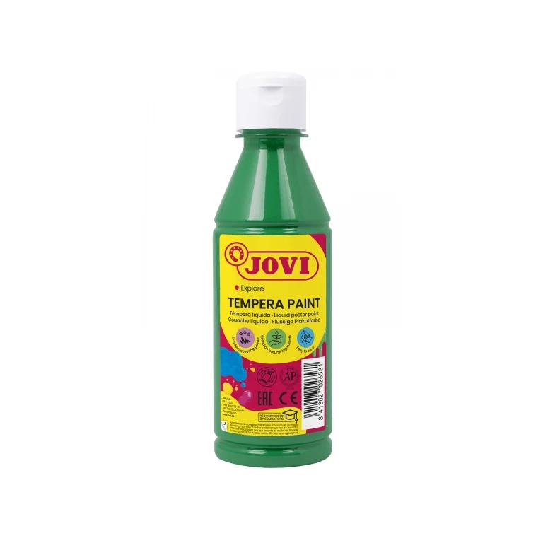Jovi Tempera Paint Liquid Tempera 250ml - À base de água - Pronto para uso - Alto poder de cobertura - Secagem rápida - Excelente fluidez - Adesão a várias superfícies - Cor verde escuro