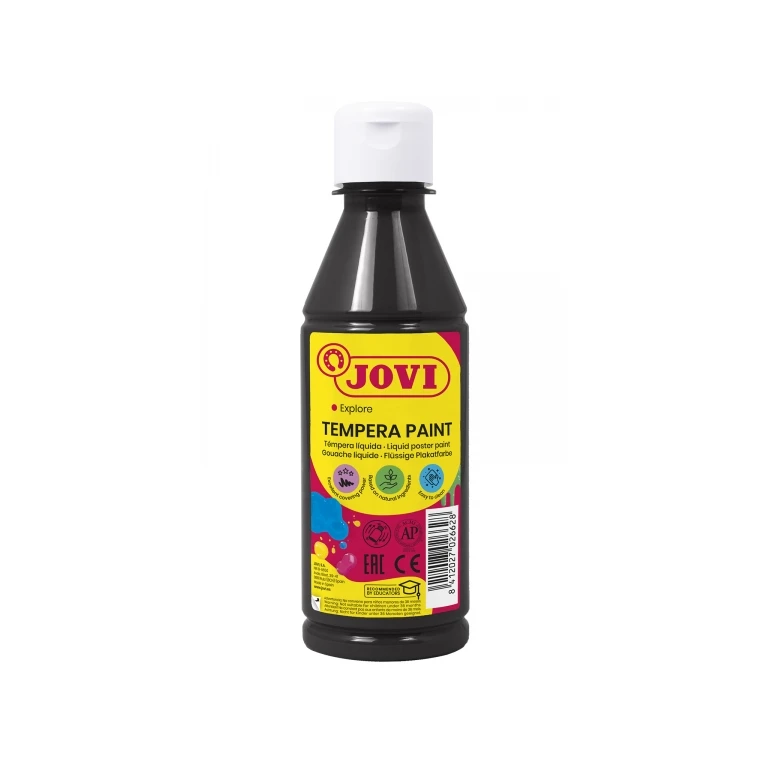 Jovi Tempera Paint Liquid Tempera 250ml - À base de água - Pronto para uso - Alto poder de cobertura - Secagem rápida - Excelente fluidez - Adesão a várias superfícies - Cor preta