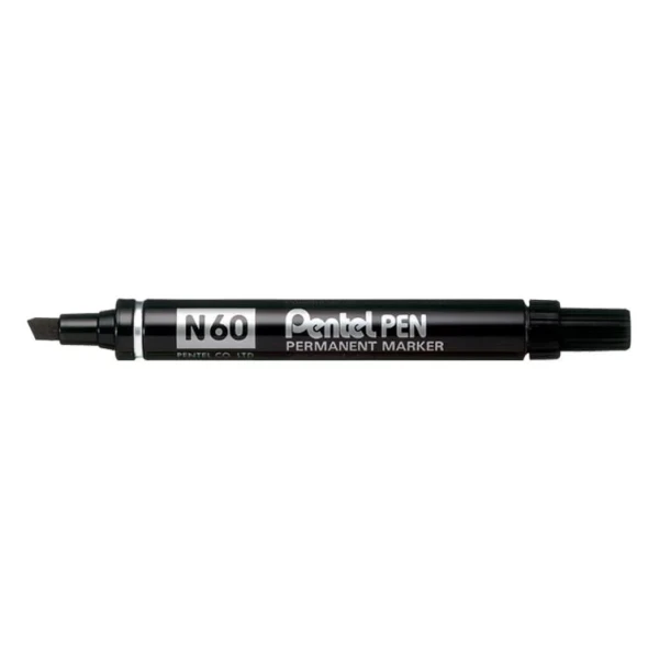 Marcador pentel n60 permanente biselado preto - 12 unidades